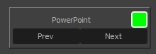 The PowerPoint device widget: the device name, a green connection indicator, and the Prev and Next buttons