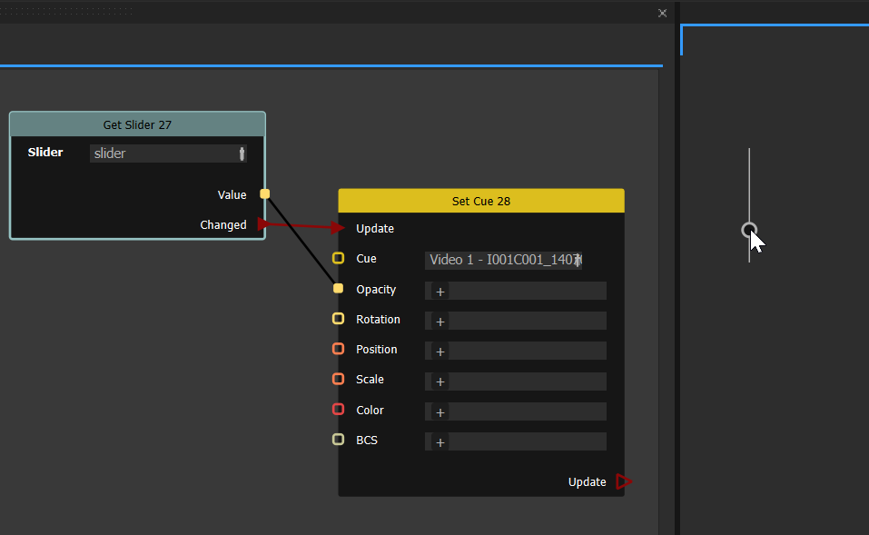 Slider value connected to a cue's opacity