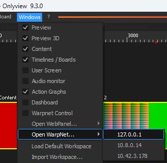 Warpnet menu